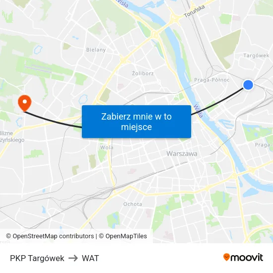 PKP Targówek to WAT map