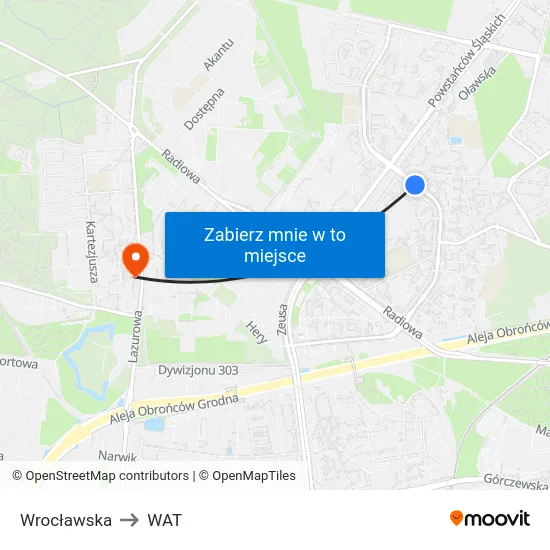 Wrocławska to WAT map