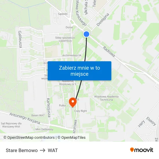 Stare Bemowo to WAT map