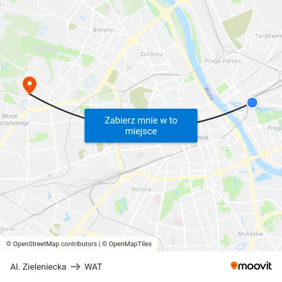 Al. Zieleniecka to WAT map