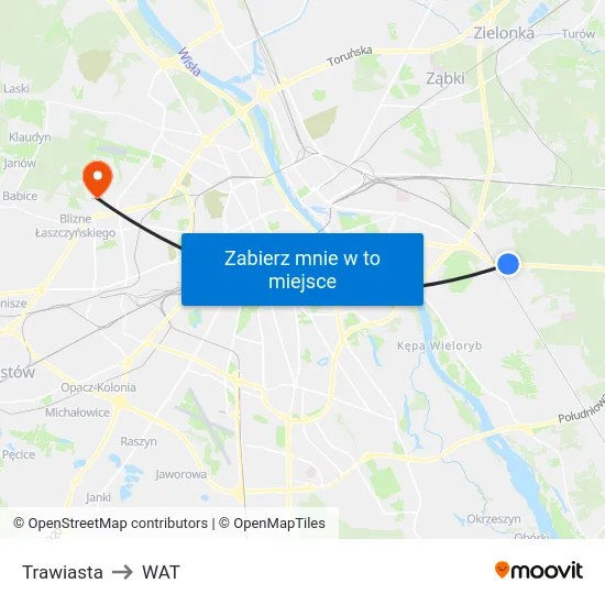 Trawiasta to WAT map