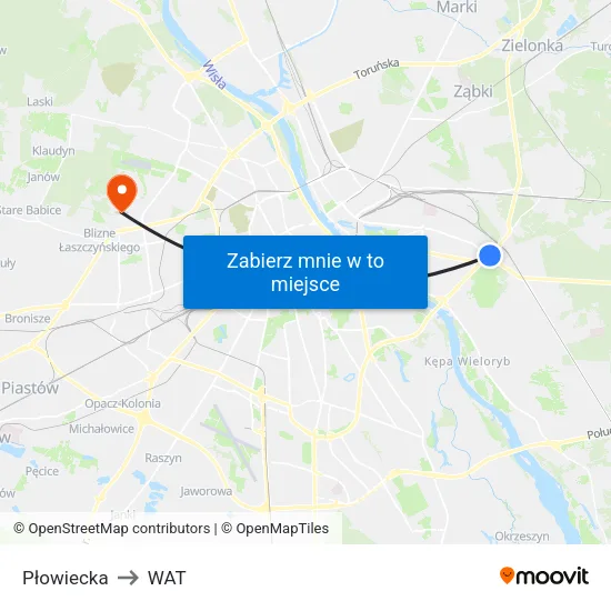 Płowiecka to WAT map