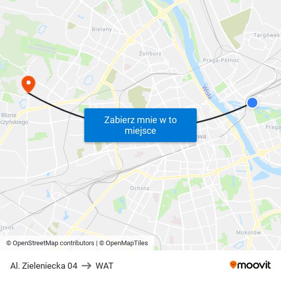 Al. Zieleniecka 04 to WAT map