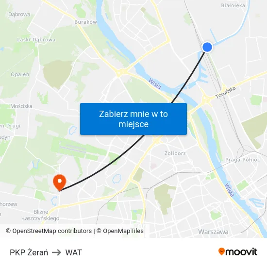 PKP Żerań to WAT map