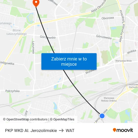 PKP WKD Al. Jerozolimskie to WAT map