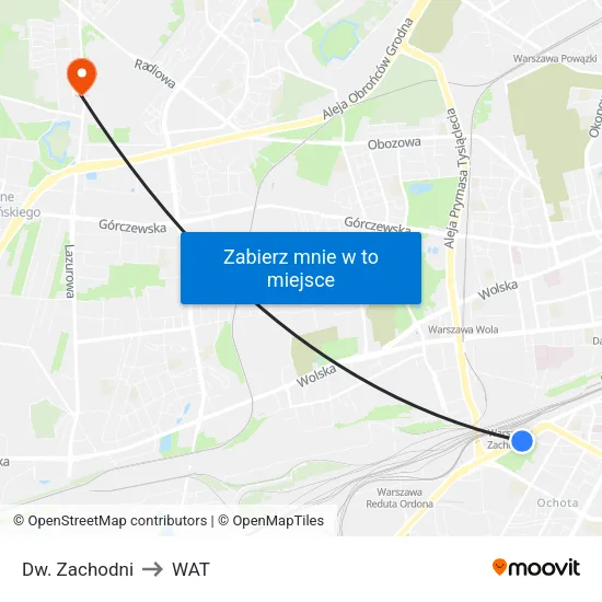 Dw. Zachodni to WAT map