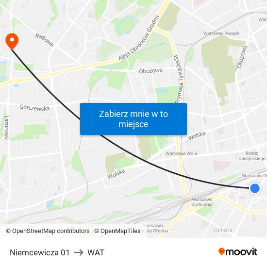 Niemcewicza 01 to WAT map
