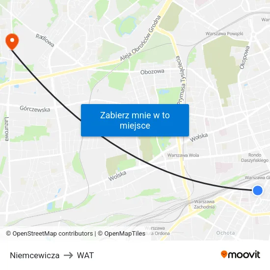 Niemcewicza to WAT map