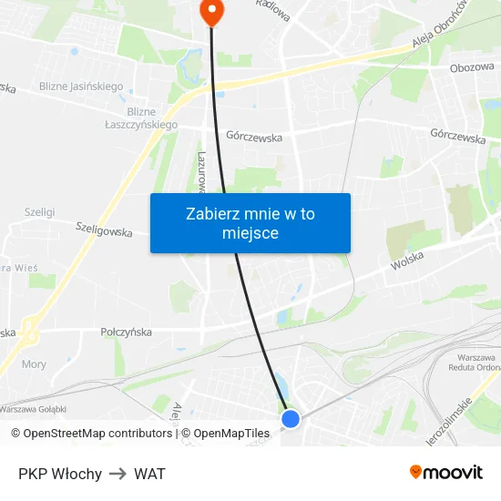 PKP Włochy to WAT map