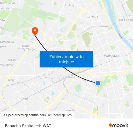 Banacha - Szpital to WAT map
