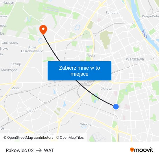 Rakowiec 02 to WAT map