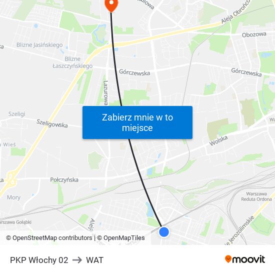 PKP Włochy 02 to WAT map