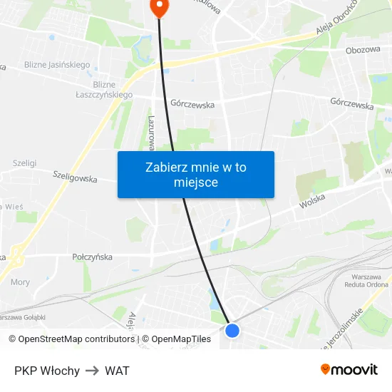 PKP Włochy to WAT map