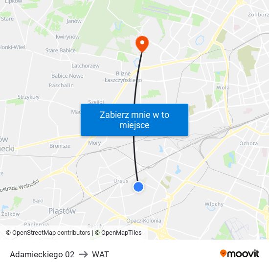 Adamieckiego 02 to WAT map