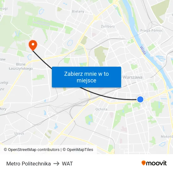 Metro Politechnika to WAT map