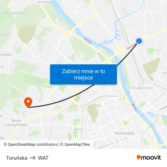 Toruńska to WAT map