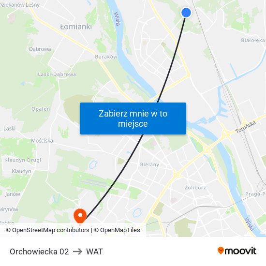 Orchowiecka 02 to WAT map