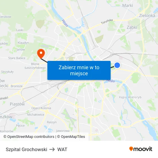 Szpital Grochowski to WAT map