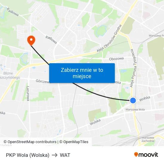 PKP Wola (Wolska) to WAT map