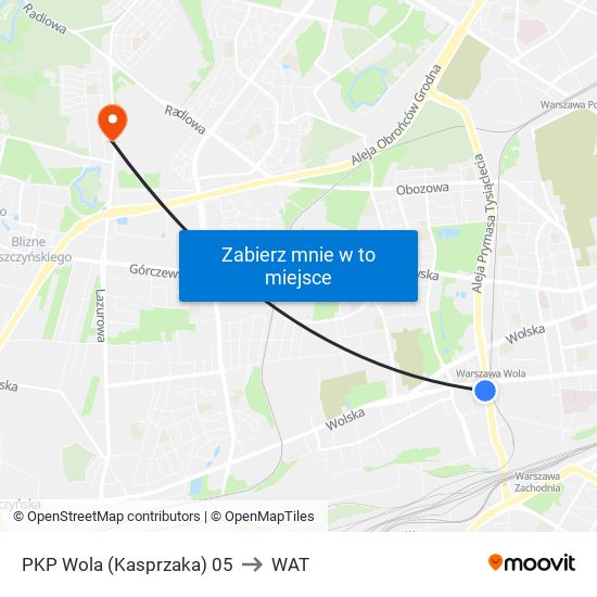 PKP Wola (Kasprzaka) 05 to WAT map