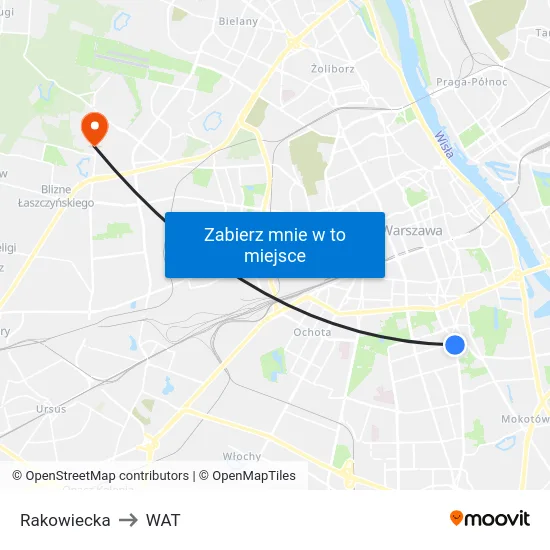 Rakowiecka to WAT map