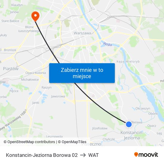 Konstancin-Jeziorna Borowa 02 to WAT map