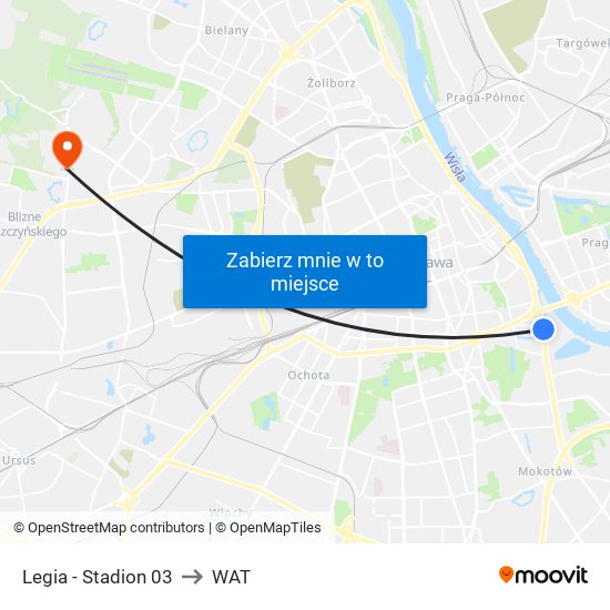 Legia - Stadion 03 to WAT map