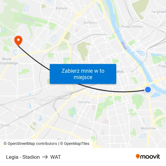 Legia - Stadion to WAT map