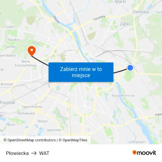 Płowiecka to WAT map