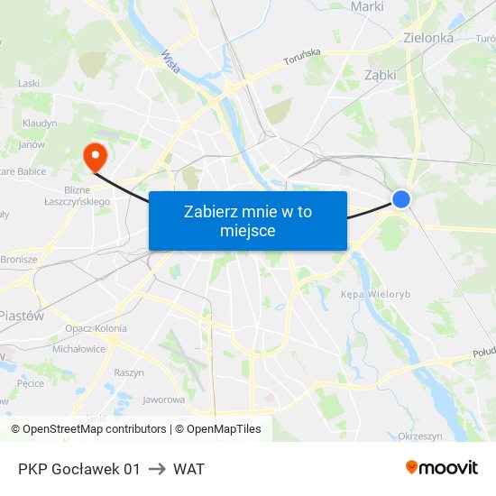 PKP Gocławek 01 to WAT map