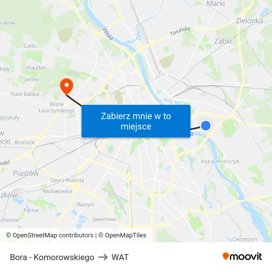 Bora - Komorowskiego to WAT map