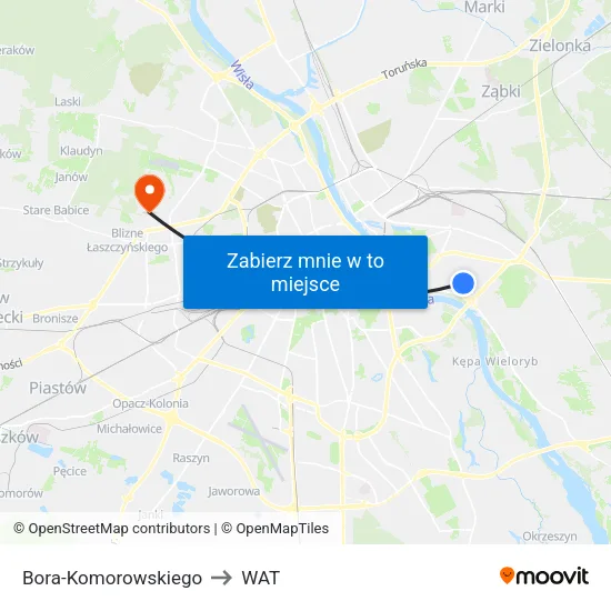 Bora - Komorowskiego to WAT map