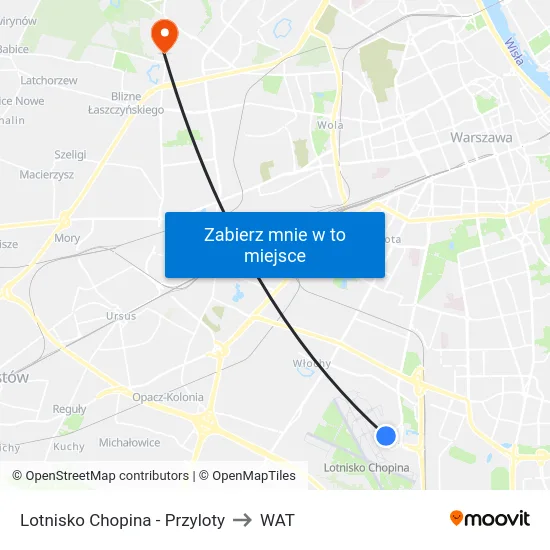 Lotnisko Chopina - Przyloty to WAT map