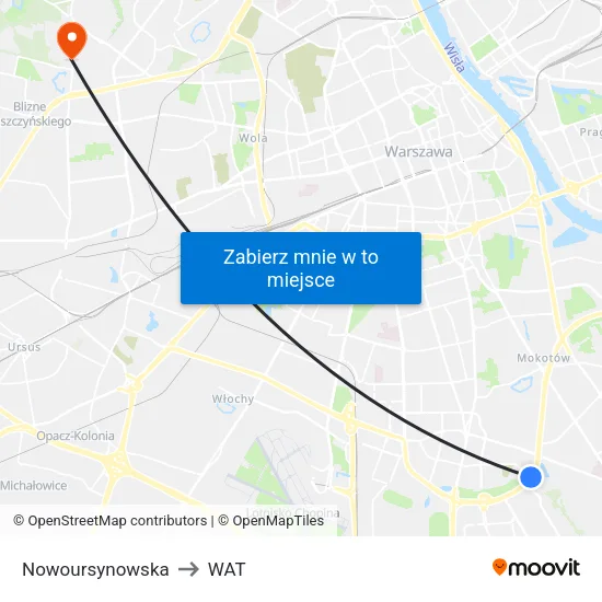 Nowoursynowska to WAT map