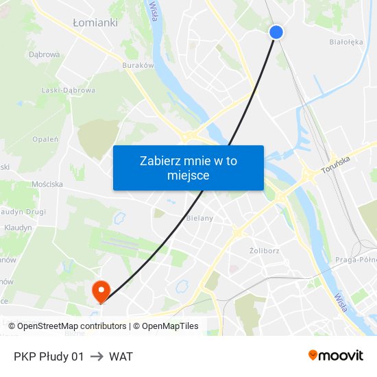 PKP Płudy 01 to WAT map