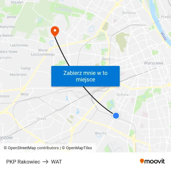 PKP Rakowiec to WAT map