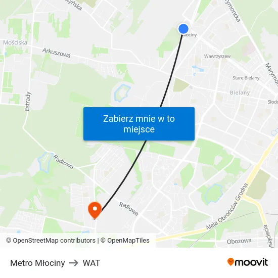 Metro Młociny to WAT map