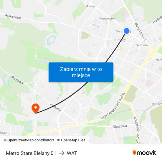 Metro Stare Bielany 01 to WAT map