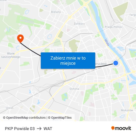 PKP Powiśle 03 to WAT map