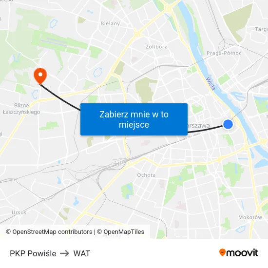 PKP Powiśle to WAT map