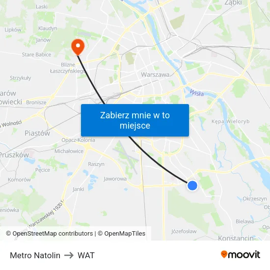 Metro Natolin to WAT map