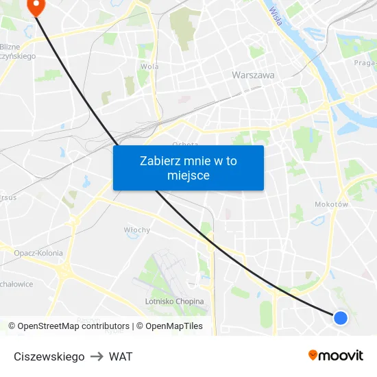 Ciszewskiego to WAT map