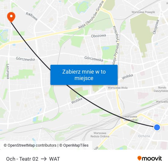 Och - Teatr 02 to WAT map