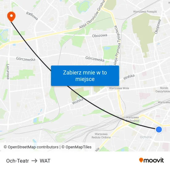 Och-Teatr to WAT map