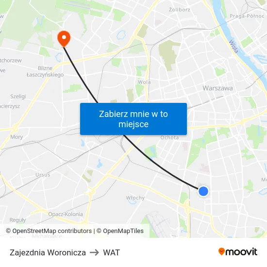 Zajezdnia Woronicza to WAT map