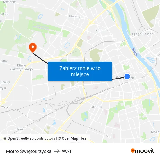 Metro Świętokrzyska to WAT map
