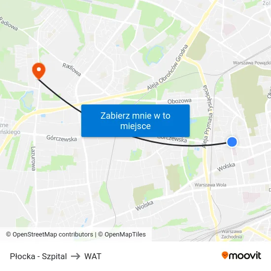 Płocka - Szpital to WAT map