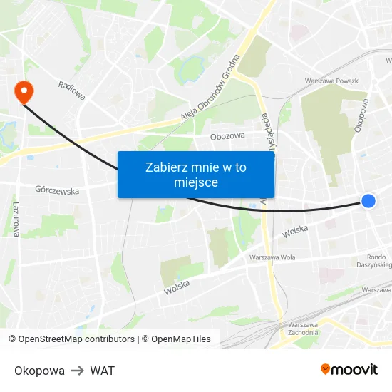 Okopowa to WAT map