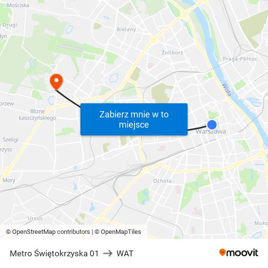 Metro Świętokrzyska 01 to WAT map