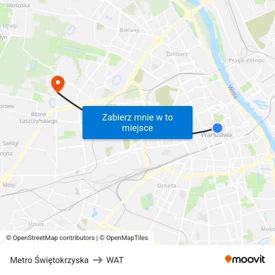 Metro Świętokrzyska to WAT map